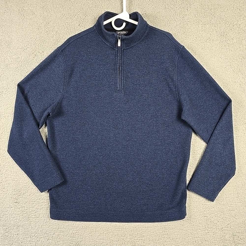 Van Heusen Mens Royal Navy Blue Never Tuck Quarter-Zip Pullover Sweatshirt Sz L